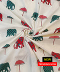 Pure Cotton Elephant Umbrella Print Fabric| 🎉 Onam Festival Special Offer: Flat ₹20 discount per meter