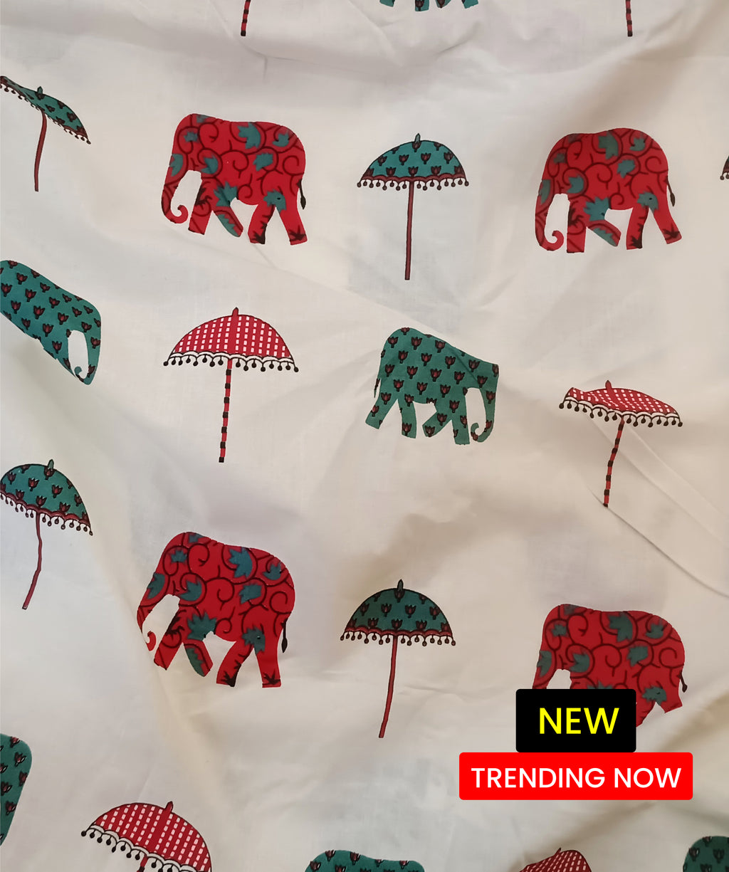 Pure Cotton Elephant Umbrella Print Fabric| 🎉 Onam Festival Special Offer: Flat ₹20 discount per meter