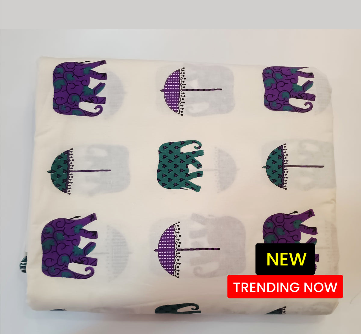 Pure Cotton Elephant Umbrella Print Fabric| 🎉 Onam Festival Special Offer: Flat ₹20 discount per meter