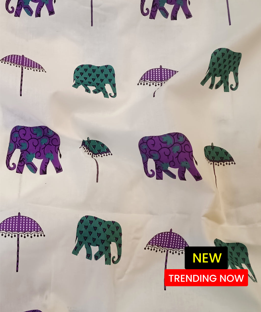 Pure Cotton Elephant Umbrella Print Fabric| 🎉 Onam Festival Special Offer: Flat ₹20 discount per meter