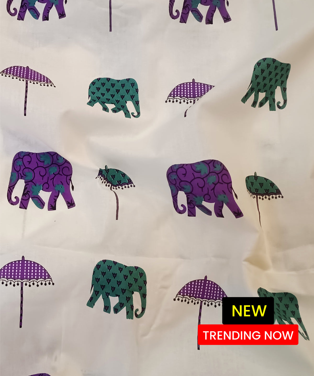 Pure Cotton Elephant Umbrella Print Fabric| 🎉 Onam Festival Special Offer: Flat ₹20 discount per meter